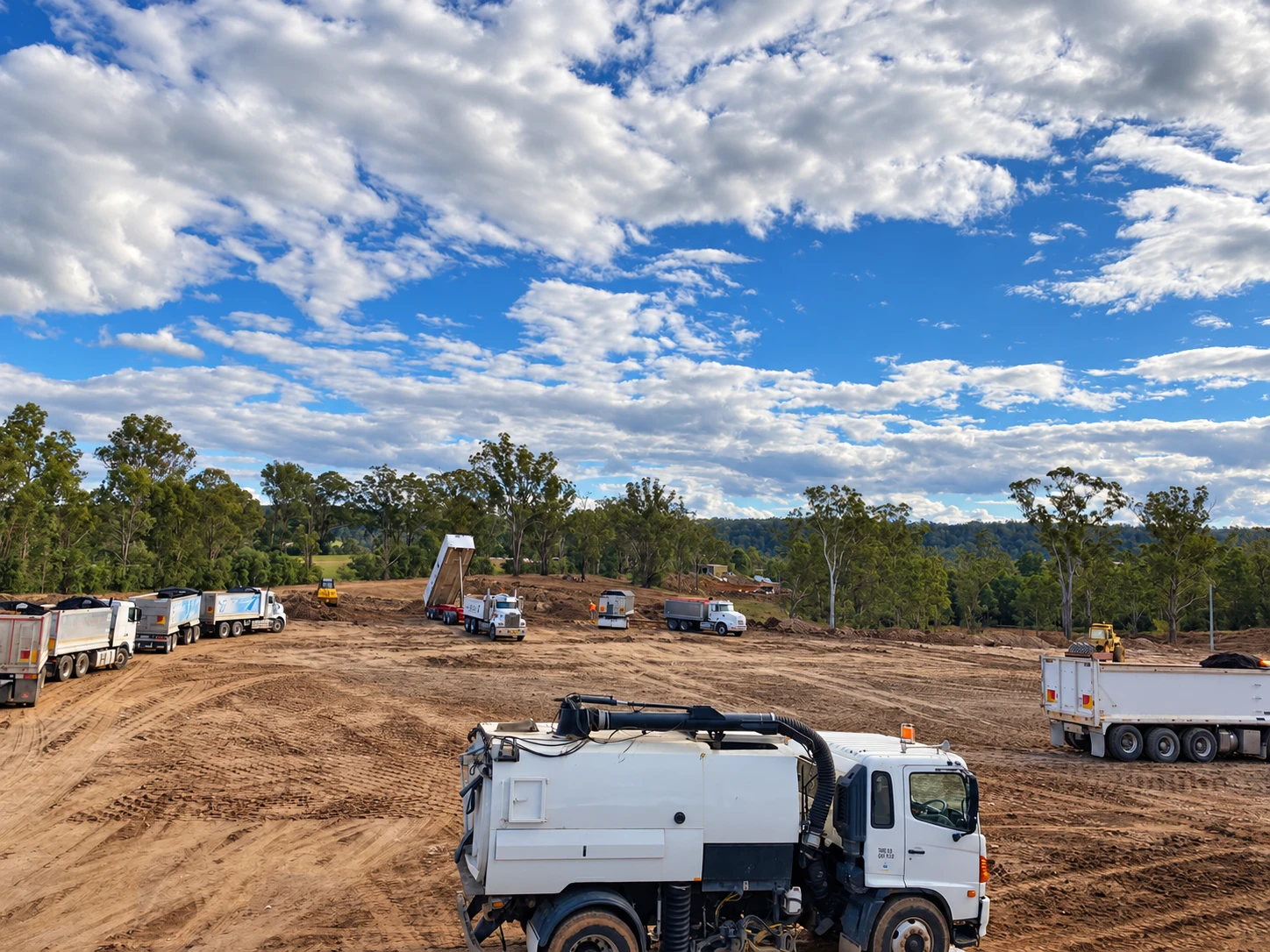 Trucks on a FIDES earthworks site