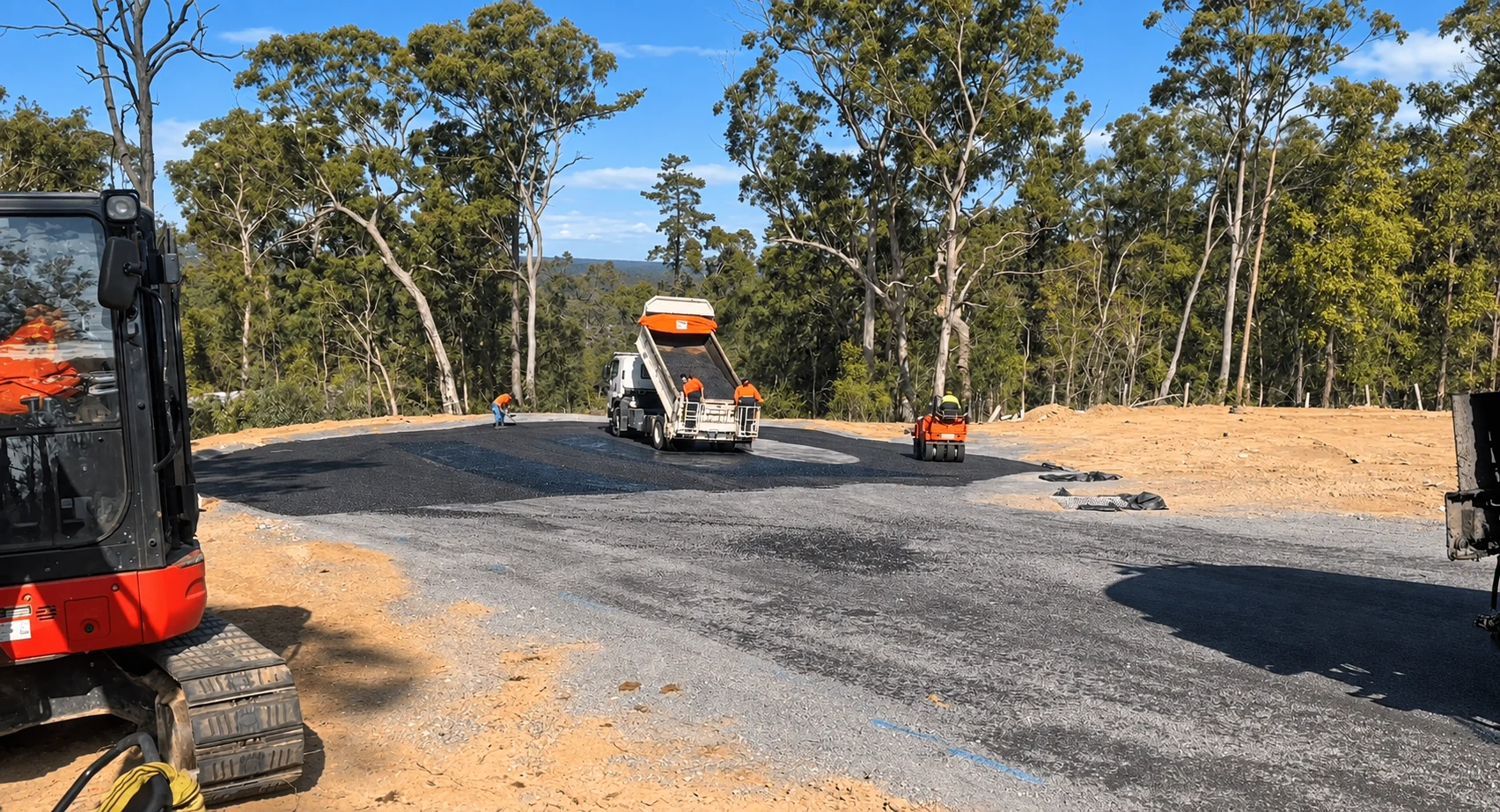 Road construction team and equipment from the FIDES project collection